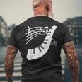 ピアノの鍵盤・音符・楽器ピアノ メンズTシャツ バックプリント 高齢者への贈り物