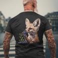 ブルーベリー フェネック キツネ ブルーベリー アニマルアート 野生動物 自然 メンズTシャツ バックプリント 高齢者への贈り物