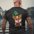 メリークリスマス かわいいオタクウェールズコーギー エルフの帽子とスカーフ付き メンズTシャツ バックプリント 高齢者への贈り物