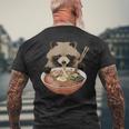 ラーメンたぬき タヌキ おもしろ ユニーク 動物 アニマル 狸 漢字 麺 グラフィック イラスト アニメ メンズTシャツ バックプリント 高齢者への贈り物