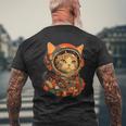 レトロ 宇宙飛行士 猫 メンズTシャツ バックプリント 高齢者への贈り物