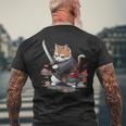 レトロな日本の侍猫グラフィック 猫愛好家 メンズTシャツ バックプリント 高齢者への贈り物