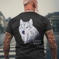 ローンウルフ 森 山 野生 野生動物 雪 オオカミ メンズTシャツ バックプリント 高齢者への贈り物