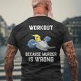 ワークアウト Because Murder Is Wrong 面白いオウム オカメインコ 鳥 メンズTシャツ バックプリント 高齢者への贈り物