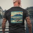 ヴィンテージ 日本の富士山 山に昇る太陽 メンズTシャツ バックプリント 高齢者への贈り物