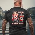 不気味なハロウィン映画愛好家 ホラー映画を見よう メンズTシャツ バックプリント 高齢者への贈り物