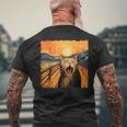 叫ぶ猫、エドヴァルド・ムンク風、面白い猫 メンズTシャツ バックプリント 高齢者への贈り物