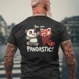 君はパンダスティックだよハイタッチのレッサーパンダとパンダ メンズTシャツ バックプリント 高齢者への贈り物
