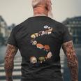 寿司 の 電車 すし いくら サーモン たまご 鉄火巻き メンズTシャツ バックプリント 高齢者への贈り物