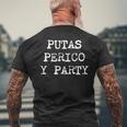 愉快なスペインの飲酒 男性用 引用句 Putas Perico Y Party メンズTシャツ バックプリント 高齢者への贈り物