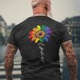 愛のヒマワリ 花柄 Lgbtq レインボーフラッグ ゲイプライド アライ メンズTシャツ バックプリント 高齢者への贈り物