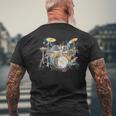 抽象アート ドラム ミュージシャン 音楽バンド 王座 ヌース メンズTシャツ バックプリント 高齢者への贈り物