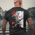 日本のクモユリ 侍 猫 グランジ 浮世絵 アニメアート メンズTシャツ バックプリント 高齢者への贈り物