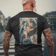 日本美術 戦闘機 相撲 鯉 海波 国吉 浮世絵 メンズTシャツ バックプリント 高齢者への贈り物