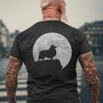 月と犬のシルエット シェルティーシェットランドシープドッグ メンズTシャツ バックプリント 高齢者への贈り物
