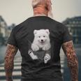 犬好きの方へのギフト サモエド ポケットに入った面白い犬の顔 メンズTシャツ バックプリント 高齢者への贈り物