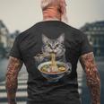 猫がラーメンを食べる リアル メンズTシャツ バックプリント 高齢者への贈り物