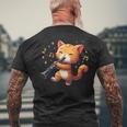 猫好きのためのかわいい猫のデザイン 猫がクラリネットを弾く メンズTシャツ バックプリント 高齢者への贈り物