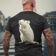 白いネズミが好きな人のための面白い見た目の白いネズミ メンズTシャツ バックプリント 高齢者への贈り物