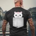 胸ポケットの猫 メンズTシャツ バックプリント 高齢者への贈り物