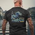 葛飾 北斎 神奈川沖浪裏 有名なヴィンテージアート スタイリッシュ Great Wave Hokusaitylish メンズTシャツ バックプリント 高齢者への贈り物