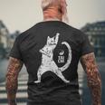 陽気な猫 太極拳ポーズ 格闘技 陰陽バランス メンズTシャツ バックプリント 高齢者への贈り物