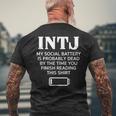 面白い Intj ソーシャルバッテリー 内向的 直感的 パーソナリティ メンズTシャツ バックプリント 高齢者への贈り物