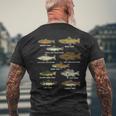魚の種のトラウトのサーモンのバス釣りの漁師のアングラーのギフト メンズTシャツ バックプリント 高齢者への贈り物