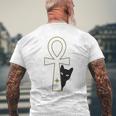 Ankh & Cat デザイン – スピリチュアル瞑想アート メンズTシャツ バックプリント 高齢者への贈り物