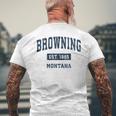 Browning Montana Mt ビンテージ スポーツ 確立 ネイビーデザイン 長袖tシャツ メンズTシャツ バックプリント 高齢者への贈り物