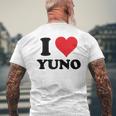 I Heart Yuno ファーストネーム I Love パーソナライズ メンズTシャツ バックプリント 高齢者への贈り物