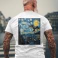 Mothman Cryptid Cryptozoology 星月夜 ゴッホ絵画 メンズTシャツ バックプリント 高齢者への贈り物
