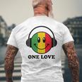 One Love ラスタ レゲエ 音楽 ヘッドホン スマイルフェイス ラスタファリ メンズTシャツ バックプリント 高齢者への贈り物