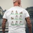 Shetland シープドッグ シェルティ 犬 ヨガ ポーズ ワークアウト エクササイズ メンズTシャツ バックプリント 高齢者への贈り物