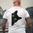 【覗くネコ】黒猫 にゃんこ 猫好き 猫 可愛い ネコ 子猫 ネコ好き 面白い 変な 遊び心 ネタ ウケ狙い おもしろ メンズTシャツ バックプリント 高齢者への贈り物