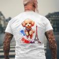 かわいい フランス パリ エッフェル塔 トイプードル パリ ジャンプ 子犬 メンズTシャツ バックプリント 高齢者への贈り物