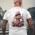 かわいいフレンチパリエッフェル塔トイプードル パリジャンプードル メンズTシャツ バックプリント 高齢者への贈り物