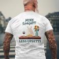 より多くのスパゲッティ、より少ないアップセッティ、イタリア料理 猫愛好家 メンズTシャツ バックプリント 高齢者への贈り物