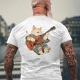 ギターを弾く日本の侍猫 忍者 浮世絵 アニメ メンズTシャツ バックプリント 高齢者への贈り物