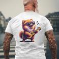 ギターを弾く犬 ポメラニアン 面白い メンズTシャツ バックプリント 高齢者への贈り物