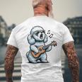 ギターを弾く犬 マルチーズプードル 面白い落書き メンズTシャツ バックプリント 高齢者への贈り物