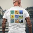 ゴッホの絵画、ひまわり、星月夜 メンズTシャツ バックプリント 高齢者への贈り物