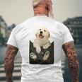 ゴールデンレトリバー ポケットに入った子犬 長袖tシャツ メンズTシャツ バックプリント 高齢者への贈り物