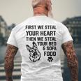 ジャーマン・シェパードはあなたの心を盗みますあなたのベッドとソファを盗みます メンズTシャツ バックプリント 高齢者への贈り物