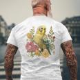 セキセイインコ 鳥 ママ セキセイインコ オウム ヴィンテージフラワー メンズTシャツ バックプリント 高齢者への贈り物
