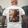 セクシーガールグラフィックtシャツ 「ホットピンナップガール&イギリスの旗」 長袖tシャツ メンズTシャツ バックプリント 高齢者への贈り物