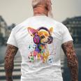 チワワの恋人 ポップアート ヘッドフォンを着て おもしろい チワワ 長袖tシャツ メンズTシャツ バックプリント 高齢者への贈り物