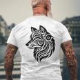 トライバルウルフ ポリネシア部族 マオリ柄 オオカミ メンズTシャツ バックプリント 高齢者への贈り物