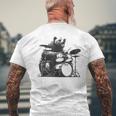 ドラマー ドラムキット クマの演奏 ドラムキット ミュージシャン メンズTシャツ バックプリント 高齢者への贈り物