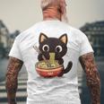 ヌードルキャット黒猫ラーメンデザイン メンズTシャツ バックプリント 高齢者への贈り物